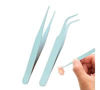 Qumiuu Pinzas de pestañas de acero inoxidable, pinzas para codo para pegatinas, 2 unidades, pinzas rectas | con cubierta de acero inoxidable doble párpado parche codo pinzas monocolor