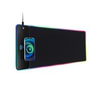 QUMOX Alfombrilla de mouse RGB de carga inalámbrica rápida de 15 W, extra grande de 800 x 300 x 4 mm, con 10 modos LED, superficie lisa, alfombrilla antideslizante para juegos, escritorios, PC y uso