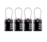 QUMOX Candados de equipaje con cable aprobados por la TSA, candados de combinación de 3 dígitos, candado de viaje para maletas, cuerpo de aleación, accesorios de viaje (negro, paquete de 4)