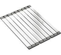 QUMOX Escurridor Enrollable 45x32,5cm de Acero INOX 304 con Bordes de Silicona, Resistente al Calor, Rejilla Plegable para Platos, Frutas, Tabla de Cortar