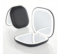 QUMOX Espejo de Maquillaje Compacto con Luz 5X Recargable USB-C, LED con 3 Modos de Color y Brillo Regulable Táctil