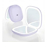 QUMOX Espejo de Maquillaje Compacto con Luz 5X Recargable USB-C, LED con 3 Modos de Color y Brillo Regulable Táctil