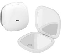 QUMOX Espejo de Maquillaje con Luz 5X - Espejo de Viaje Compacto Recargable con LED, 3 Tonos de Luz, Brillo Regulable por Tacto, USB-C - Blanco