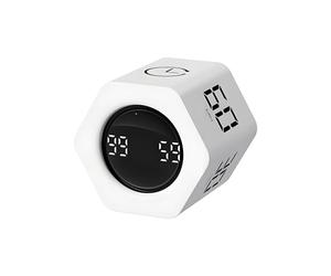 QUMOX F6 Temporizador Pomodoro Cubo, Temporizador Hexagonal con Gravedad, Cuenta Atrás 1/5/10/30/60 Min, Modo Cronómetro, Vibración Silenciosa y Alarma Sonora, Recargable (Blanco)