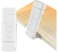 QUMOX Lámpara de Lectura LED con Clip - 3 Tonos Ámbar, 5 Niveles de Brillo, Temporizador, Cabezal Ajustable, Recargable por USB - Luz de Lectura para Libros, Cama, Viaje (Blanco)