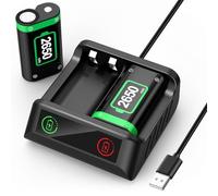 QUMOX - Lote de 2 baterías recargables de carga rápida de 2650 mAh con cargador compatible con mando inalámbrico Xbox One/Xbox Series X|S/S/X/Elite, protección inteligente duradera