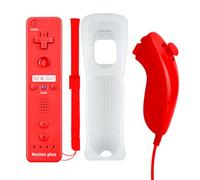 QUMOX Mando a Distancia Wii Nunchuck con Motion Plus Compatible con la Consola Wii y Wii U | Mando a Distancia de Wii con función de Choque Rojo
