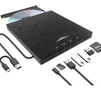 Qumox Masterizzatore DVD CD Externo, Lector DVD Externo,USB 3.0 Con 4 Puertos USB Y 2 Lectores De Tarjetas TF/SD,Unidad CD/DVD Externa Ultra Delgada Para Laptop Mac,PC Con Windows 11/10/8/7 Y Linux OS