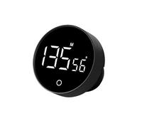 Qumox - Temporizador digital F7 con botón giratorio, volumen ajustable, base magnética, batería recargable, cronómetro y cuenta regresiva para cocina, oficina, estudio, color negro