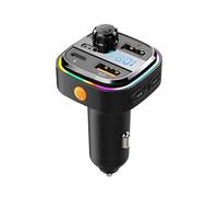 QUMOX Transmisor FM Bluetooth 5.0 para Coche C26 con Manos Libres, Carga Rápida USB-C, Luz Ambiental 7 Colores, Reproducción MP3/WAV/FLAC, Doble Puerto USB, Compatible Vehículos 12V-24V