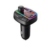 QUMOX Transmisor FM Bluetooth 5.0 para Coche con Carga Rápida QC3.0 & PD, Luz RGB, Manos Libres, Reproductor USB/TF, Compatible iPhone Samsung Huawei
