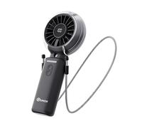 QUMOX Ventilador Portátil con Nebulizador, Mini Ventilador Recargable USB Plegable con Pantalla Digital de Batería, 3 Velocidades, Ventilador de Mano y Escritorio para Viaje, Oficina, Verano (Negro)