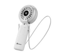 QUMOX Ventilador Portátil con Nebulizador, Mini Ventilador Recargable USB Plegable con Pantalla Digital de Batería, 3 Velocidades, Ventilador de Mano y Escritorio para Viaje, Oficina, Verano (Blanco)