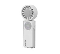 QUMOX Ventilador Portátil con Placa de Enfriamiento, Ventilador de Mano Recargable USB-C 100 Velocidades, Batería 6000mAh, Pantalla Digital, Plegable, Ventilador de Escritorio (Blanco)