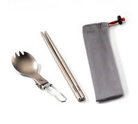 Qunature Cubiertos de Titanio 2 en 1, Spork Ultraligero Plegable con Bolsa, Set de Cuchara Tenedor Reutilizable para Camping, Senderismo, Picnic y Pesca