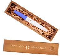 Qunclay Caja de recuerdos de prueba de embarazo, caja sorpresa de anuncio de embarazo, caja de madera para marido, abuelos, bebé, colección de recuerdos con cinta de rafia (moderno, marrón)