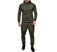 QUNERY Conjunto Deporte Hombre 11 Piezas Sudadera Cremallera y Pantalones Deportivos Chandal Hombre Completo Otoño Invierno para Fútbol Baloncesto Tenis Jogging Verde Militar L
