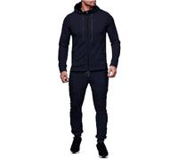 QUNERY Conjunto Deporte Hombre 15 Piezas Sudadera Cremallera y Pantalones Deportivos Chandal Hombre Completo Otoño Invierno para Fútbol Baloncesto Tenis Jogging Azul Marino L