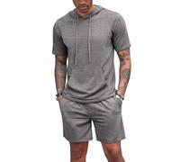 QUNERY Conjunto Hombre Verano Hombre Chándales 2 Piezas Camiseta Deportecon Capucha y Short con Bolsillos para Fútbol Baloncesto Tenis Jogging Gris Oscuro S
