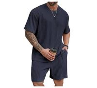 QUNERY Conjunto Verano Hombre 2 Piezas Camiset Shorts Chándal Hombre Verano con Bolsillos Chandal Hombre para Fútbol Baloncesto Tenis Jogging S-XXL Azul Marino M