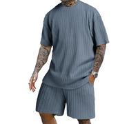 QUNERY Conjunto Verano Hombre 2 Piezas Camiseta+Shorts Chándal Hombres Verano con Bolsillos para Fútbol Baloncesto Tenis Jogging Bleu Océan S