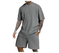 QUNERY Conjunto Verano Hombre 2 Piezas Camiseta+Shorts Chándal Hombres Verano con Bolsillos para Fútbol Baloncesto Tenis Jogging Gris Clair S