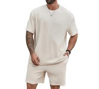 QUNERY Conjunto Verano Hombre 2 Piezas Camiseta+Shorts Chándal Hombres Verano con Bolsillos para Fútbol Baloncesto Tenis Jogging Abricot S