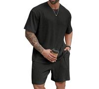 QUNERY Conjunto Verano Hombre 2 Piezas Camiset Shorts Chándal Hombres Verano con Bolsillos para Fútbol Baloncesto Tenis Jogging Noir S