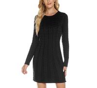 QUNERY Mujer Vestido Punto Elegante Manga Larga para Suéter,Casual Jersey Vestidos Invierno de Cuello Alto E-Noir M