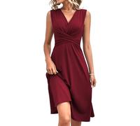 QUNERY Vestidos Casuales Mujer Elegante Vestidos Sin Mangas Vestidos Cuello en V Vestido Informal A Line Vestido Ajustado Mujer Verano Vino Tinto XL