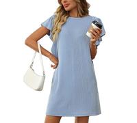 QUNERY Vestidos De Verano Vestido Casuales Mujer Cuello Redondo Vestido Mangas voladoras Verano Playa Vestido Elástico Azul Cielo M