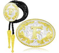 QuneusHot Juego de 2 piezas de corbata de bolo con hebilla de cinturón occidental, letra inicial ABC a XYZ, disfraz de vaquero, accesorios dorados para hombres y mujeres, F, Dorado (Gold F), Large