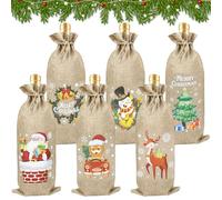 Qunkun: 6 Bolsas para Botellas de Navidad, Decoración Navideña, Envoltorio de Regalo para Botellas de Yute, para Vino, Envoltura de Botellas de Vino, Reutilizables, para