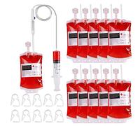 Qunkun Bolsas de Sangre de Halloween, 350ml Bolsa de Sangre para Beber de Bolsa Bebidas Reutilizables with Jeringa for Halloween Favores de Fiesta Zombie, Decoraciones de Enfermera Regalo