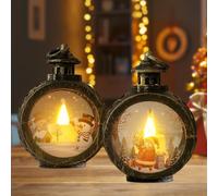 Qunkun Decoración Navideña LED, Farol Navideño Vintage, 2 Faroles LED para Decoración Interior y Exterior, Luz Cálida Perfecto