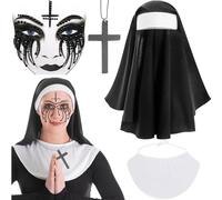 Qunkun - Juego de 4 trajes de monjas para mujer, disfraz de monja de terror, disfraz de monja para mujer, disfraz de Halloween, disfraz de monja espeluznante