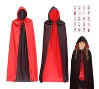 Qunkun Mantello da Vampiro di Halloween, Vampiro Mantello Rosso Nero, Mantello con Cappuccio Nero Rosso a Doppia Faccia, Abito Rosso Reversibile Mantello da Vampiroper la Festa di Halloween (140)