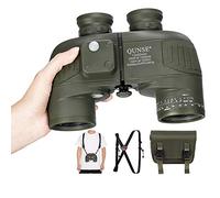 QUNSE Prismáticos 10x50 de brújula de Navegación de Uso Distancia con brújula - Campo Amplio de visión con Lente de Objetivo Grande BAK4 - Equipado con Correa de Doble Hombro (Verde)