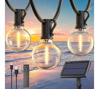 Quntis 12M Guirnaldas Luces Exterior Solar 15+1 G40 LED Bombillas Cadena Luminosa Solares Impermeable 4 Modos Guirnaldas Luminosas Exterior Blanco Cálido para Jardín Patio Cafe Bod