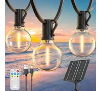 Quntis 19M Guirnaldas Luces Exterior Solar 25+2 G40 LED Bombillas Cadena Luminosa Solares Impermeable 8 Modos Guirnaldas Luminosas Exterior Blanco Cálido para Jardín Patio Cafe Bod