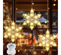 Quntis Cortina de Luces Navidad, 0.6M Blanco Cálido Luces de Navidad Copo de Nieve con Pilas 8 Modos y Temporizador, Ventana Cortina Luces para Interior Exterior Balcón Fiesta Decoración