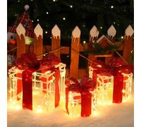 Quntis Luces de Cajas de Regalo de Decoración Navidad, 215 LEDs Cajas Luz Decoración, Juego de 3 Cajas Iluminación Decoraciones Navideñas para Árbol de Navidad, Alféizar, Jardín, Chimenea y Escaleras