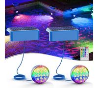 Quntis Luz Solar Piscina, RGBW Magnético Luces Solares Piscina Sumergible IP68 Impermeables,Control Remoto Sin Cable, Luces Led Para Piscinas, Acuarios, Estanques, 2 Paquete