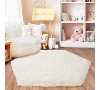 Quntue Alfombras hexagonales color crema de 4 x 4.6 pies para tienda de campaña de princesa, alfombra hexagonal ultrasuave y esponjosa para dormitorio, lindas alfombras de pelo largo para habitación