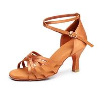 QUNUNOIRE-Zapatos de Danza Latina para Mujer Calzados de Baile de Salón Profesional de Fiesta de Salsa Práctica y Rendimiento Marrón 7cm 38