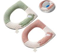 QUNXON 2 fundas de asiento de inodoro con cremallera, lavables, de felpa, con asa, 43,5 x 37,5 cm, impermeable, de poliuretano en la parte posterior, cálida funda de inodoro para inodoros ovalados