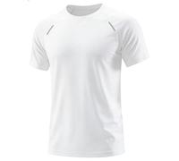 Quoboquo Camisetas Deporte Hombre Camiseta técnica Gym Ropa Deportiva Manga Corta Running Gimnasio Entrenamiento Verano Tejido elástico Reflectante Blanco M