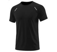 Quoboquo Camisetas Deporte Hombre Camiseta técnica Gym Ropa Deportiva Manga Corta Running Gimnasio Entrenamiento Verano Tejido elástico Reflectante Negro XXL