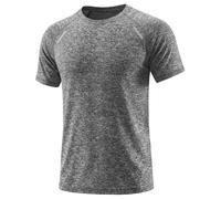 Quoboquo Camisetas Deporte Hombre Camiseta técnica Gym Ropa Deportiva Manga Corta Running Gimnasio Entrenamiento Verano Tejido elástico Reflectante Gris L