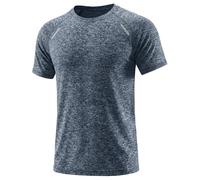 Quoboquo Camisetas Deporte Hombre Camiseta técnica Gym Ropa Deportiva Manga Corta Running Gimnasio Entrenamiento Verano Tejido elástico Reflectante Azul Marino S